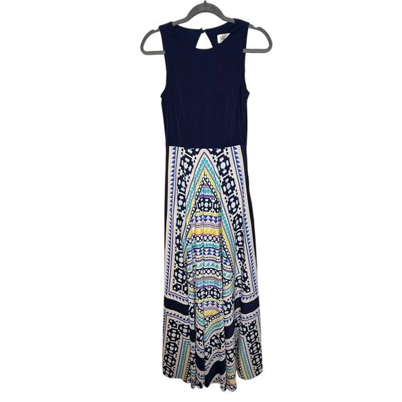 Anthropologie 4 Eliza J $158 Boho Crepe de Chine Maxi Dress Jersey Geometric S - Picture 2 of 8